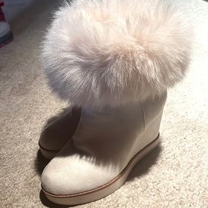 Cream Wedge Boots